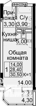 Студия квартира, вторичка, 33м2, 22/25 этаж