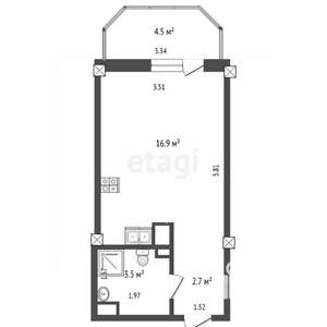 Студия квартира, вторичка, 25м2, 5/7 этаж