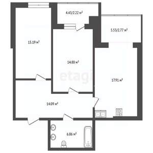 3-к квартира, вторичка, 80м2, 6/22 этаж