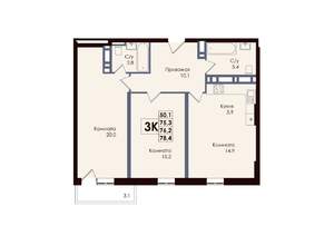 3-к квартира, вторичка, 76м2, 4/25 этаж