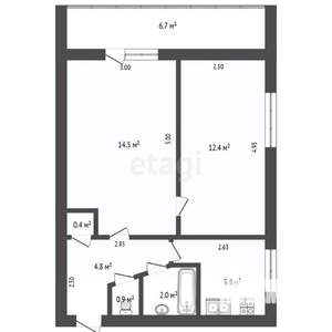 2-к квартира, вторичка, 41м2, 1/5 этаж