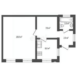 2-к квартира, вторичка, 39м2, 1/2 этаж