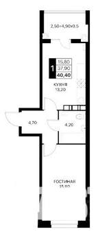 1-к квартира, вторичка, 40м2, 9/12 этаж
