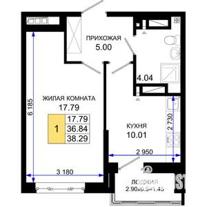 1-к квартира, строящийся дом, 38м2, 7/25 этаж