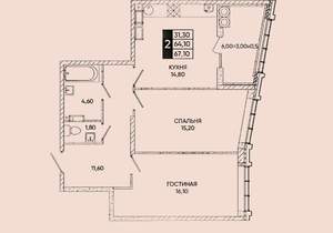2-к квартира, вторичка, 67м2, 21/23 этаж