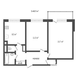 2-к квартира, вторичка, 50м2, 3/10 этаж