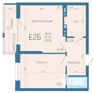 2-к квартира, строящийся дом, 44м2, 2/15 этаж