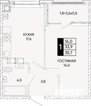 1-к квартира, вторичка, 36м2, 5/24 этаж