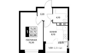 1-к квартира, вторичка, 33м2, 2/12 этаж