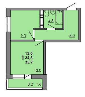 1-к квартира, вторичка, 36м2, 11/16 этаж