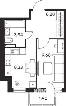 1-к квартира, строящийся дом, 33м2, 15/25 этаж