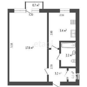 1-к квартира, вторичка, 20м2, 7/9 этаж