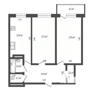 2-к квартира, вторичка, 70м2, 12/17 этаж