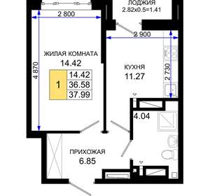1-к квартира, вторичка, 38м2, 9/25 этаж