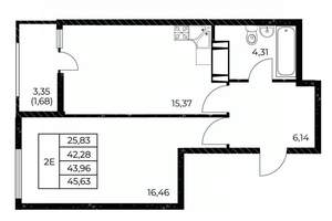 1-к квартира, вторичка, 46м2, 10/25 этаж
