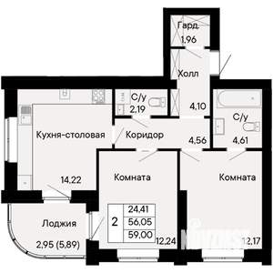 2-к квартира, вторичка, 59м2, 4/8 этаж