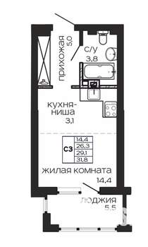 1-к квартира, вторичка, 32м2, 2/17 этаж