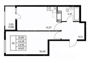 1-к квартира, вторичка, 46м2, 14/25 этаж