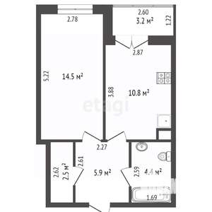 1-к квартира, сданный дом, 41м2, 4/21 этаж