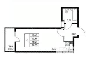 Студия квартира, вторичка, 32м2, 22/25 этаж