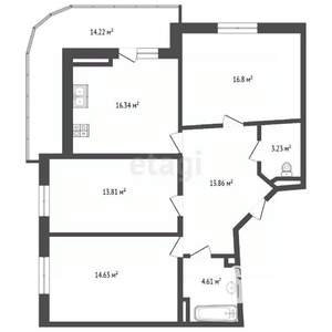 3-к квартира, вторичка, 90м2, 16/24 этаж