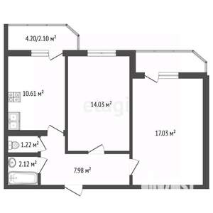 2-к квартира, вторичка, 53м2, 12/17 этаж