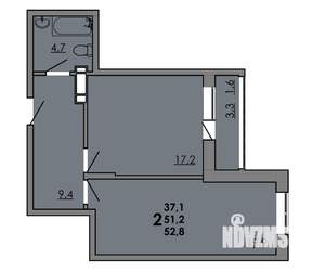 2-к квартира, вторичка, 52м2, 10/15 этаж