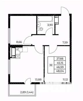 2-к квартира, вторичка, 48м2, 24/25 этаж