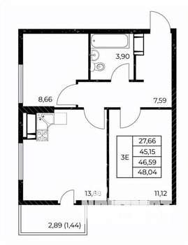 2-к квартира, вторичка, 48м2, 4/25 этаж