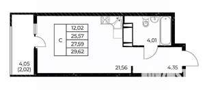 Студия квартира, строящийся дом, 30м2, 17/25 этаж