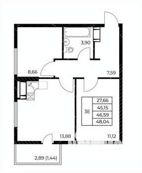 2-к квартира, строящийся дом, 48м2, 16/25 этаж
