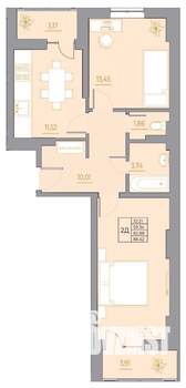 2-к квартира, строящийся дом, 66м2, 22/22 этаж