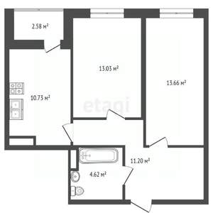 2-к квартира, вторичка, 56м2, 15/21 этаж