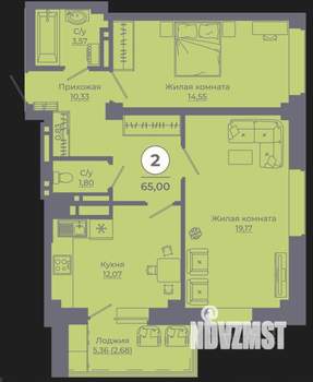 2-к квартира, вторичка, 65м2, 24/24 этаж