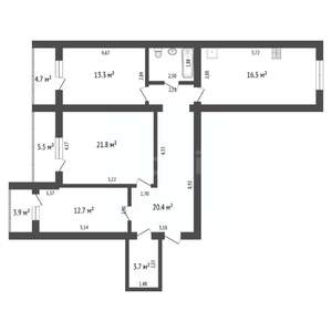 3-к квартира, вторичка, 107м2, 13/16 этаж