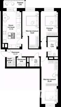 3-к квартира, вторичка, 91м2, 4/10 этаж
