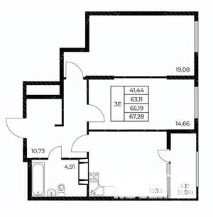 2-к квартира, вторичка, 67м2, 8/25 этаж