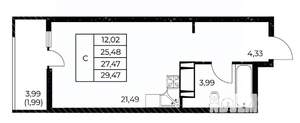 Студия квартира, вторичка, 29м2, 4/25 этаж
