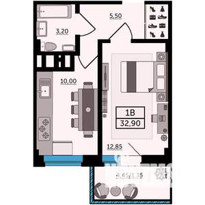 1-к квартира, вторичка, 33м2, 23/24 этаж
