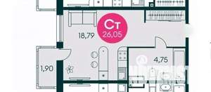 Студия квартира, вторичка, 26м2, 24/25 этаж