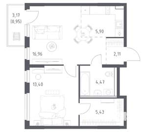 1-к квартира, вторичка, 49м2, 6/17 этаж