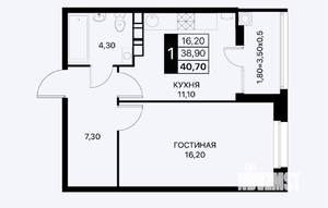 1-к квартира, вторичка, 41м2, 16/20 этаж