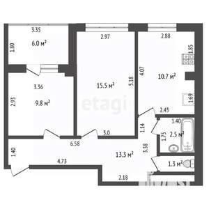 2-к квартира, вторичка, 59м2, 13/20 этаж