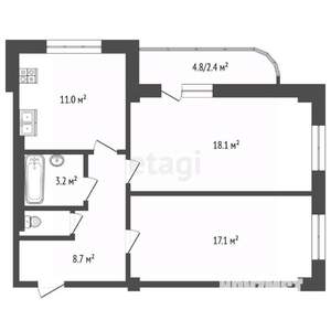 2-к квартира, вторичка, 61м2, 5/11 этаж