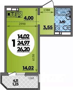 Студия квартира, вторичка, 26м2, 10/17 этаж