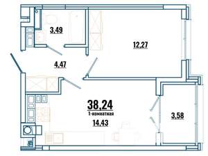 1-к квартира, строящийся дом, 38м2, 4/4 этаж