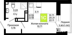 Студия квартира, вторичка, 22м2, 23/25 этаж