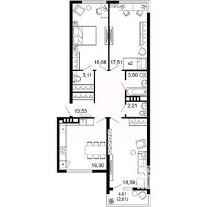 3-к квартира, вторичка, 94м2, 8/10 этаж