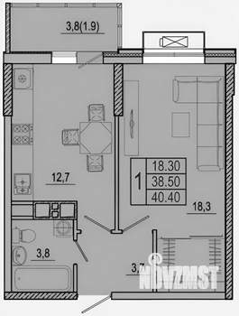 1-к квартира, вторичка, 43м2, 12/25 этаж