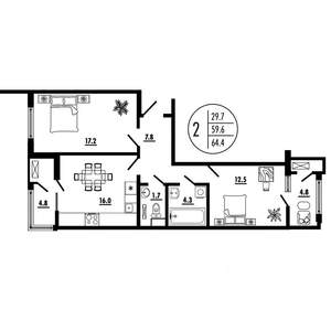 2-к квартира, вторичка, 64м2, 5/23 этаж